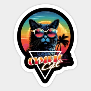 Retro Wave Cymric Cat Miami Shirt Sticker